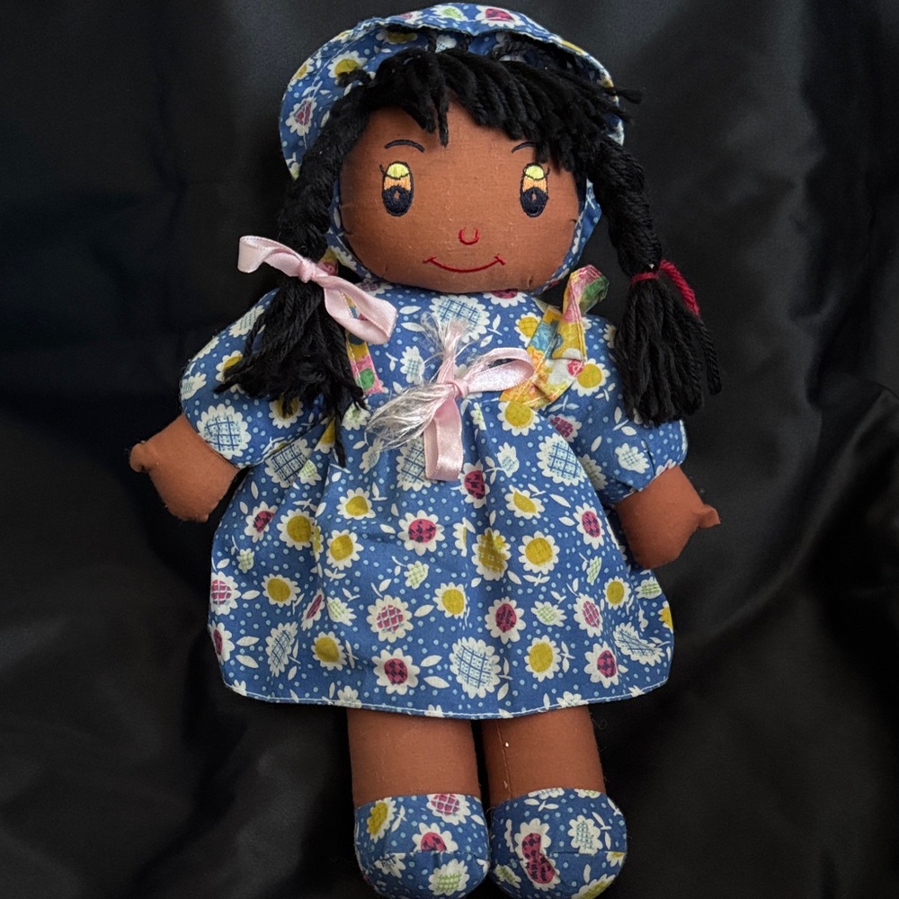 Floral Doll with Blue Dress and Hat